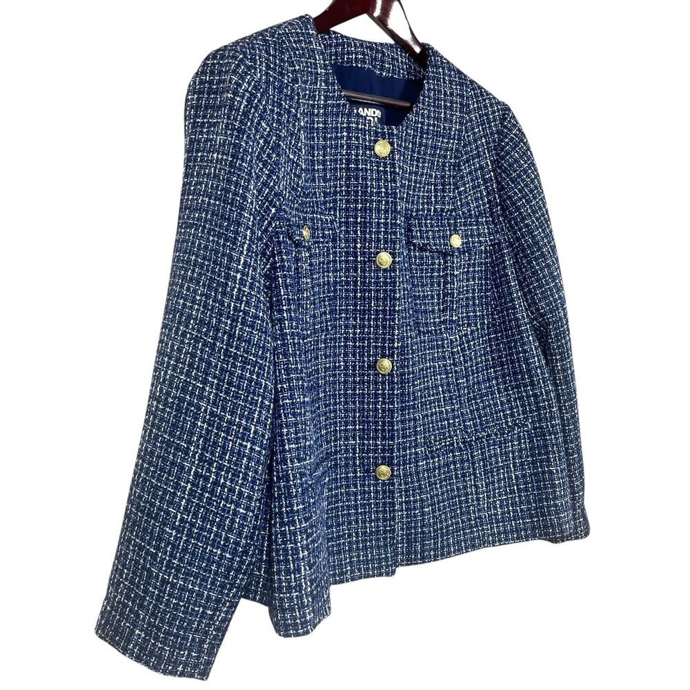 NWT Lands End Tweed Blazer Womens 2X Blue with Gold Buttons Career Jacket - Picture 3 of 7
